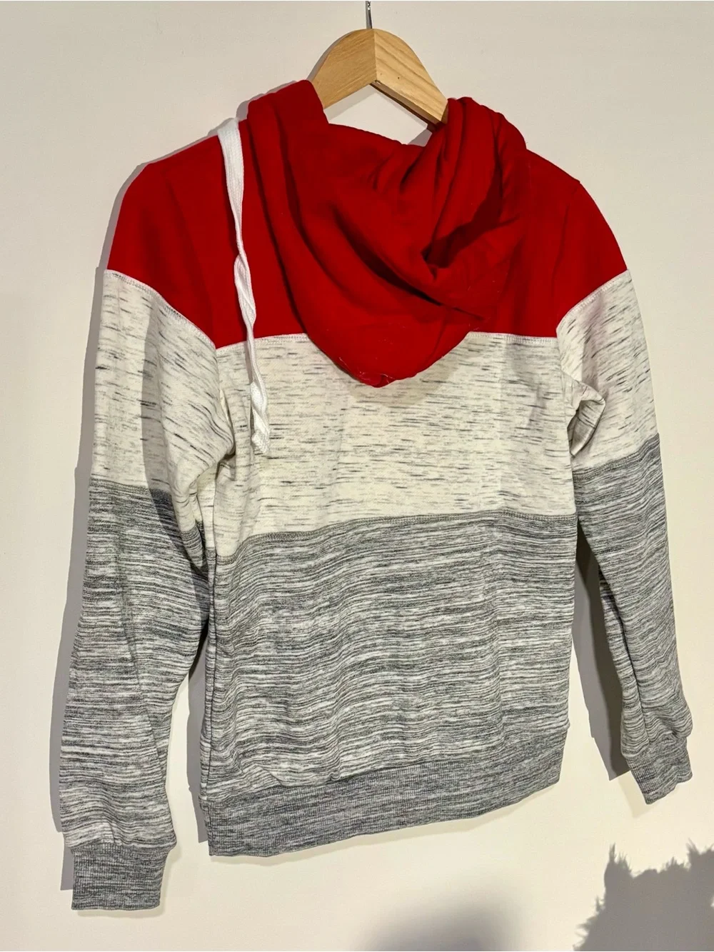 Doublju Colorblock Zip-Up Hoodie Sweater - Red, White & Gray